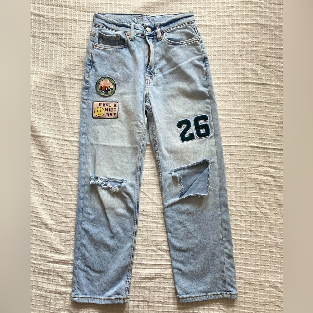 High Rise Vintage Straight Leg Jean Patch Detail